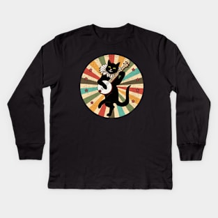 Vintage Cat Playing Banjo Kids Long Sleeve T-Shirt